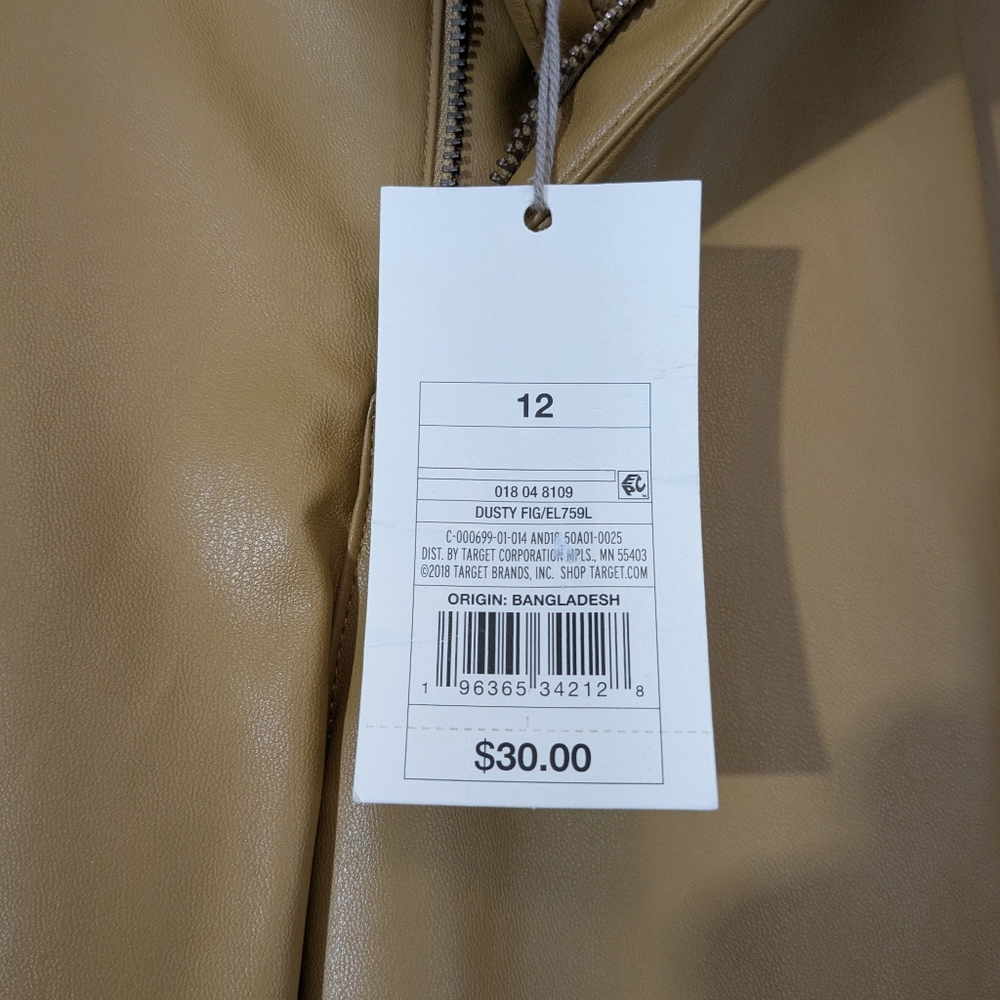 NWT Faux Leather Pants Beige Sz 12 - Picture 7 of 10